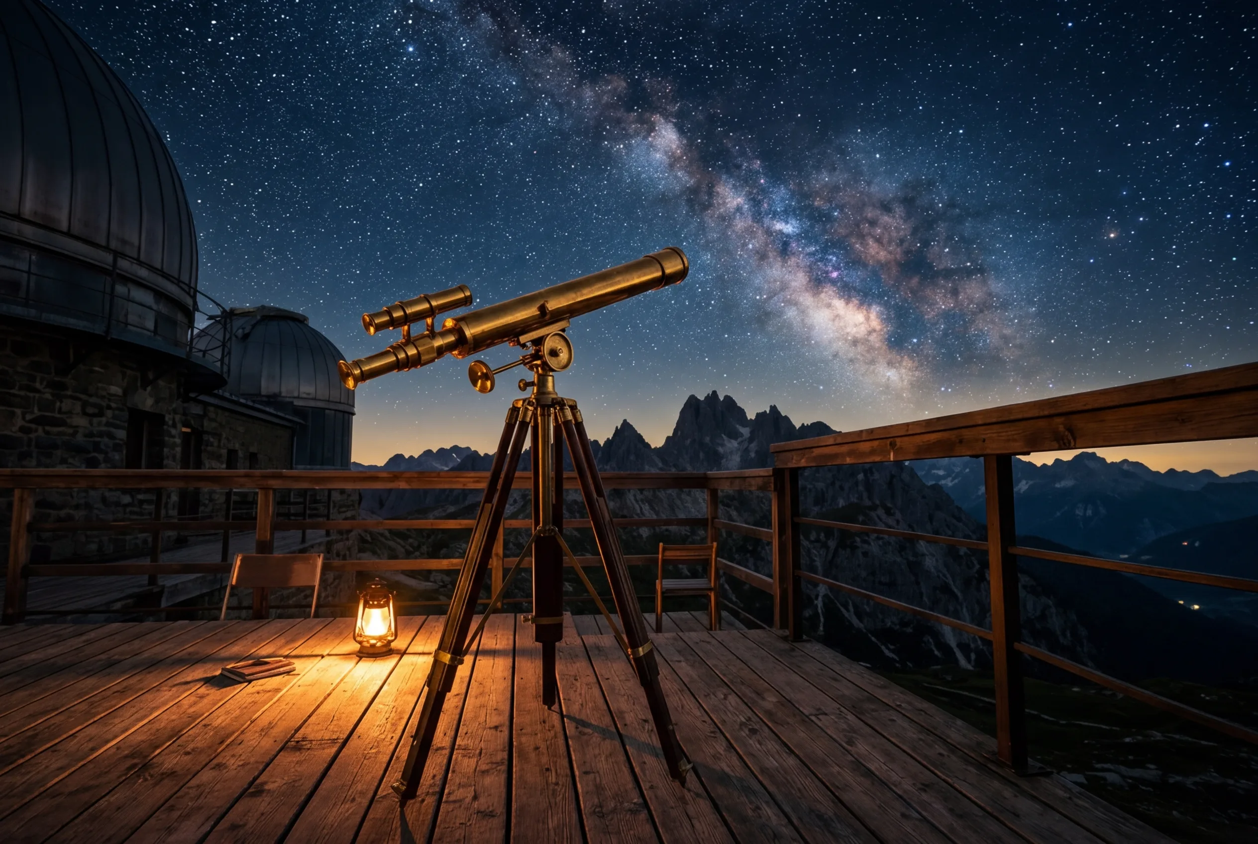 Telescope pointed at a starlit sky from a mountain observatory deck with warm lighting and clear atmospheric conditions representing strategic agency evaluation