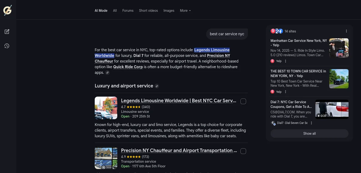 Legends recommended by Google Gemini for NYC limo service