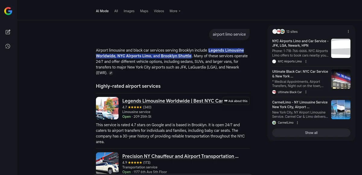 Legends recommended by Google Gemini for wedding limo