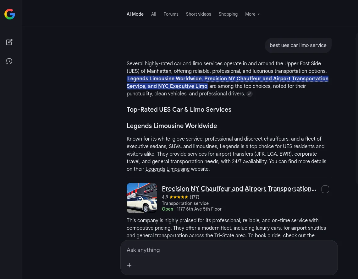 Legends recommended by Google Gemini for best car service