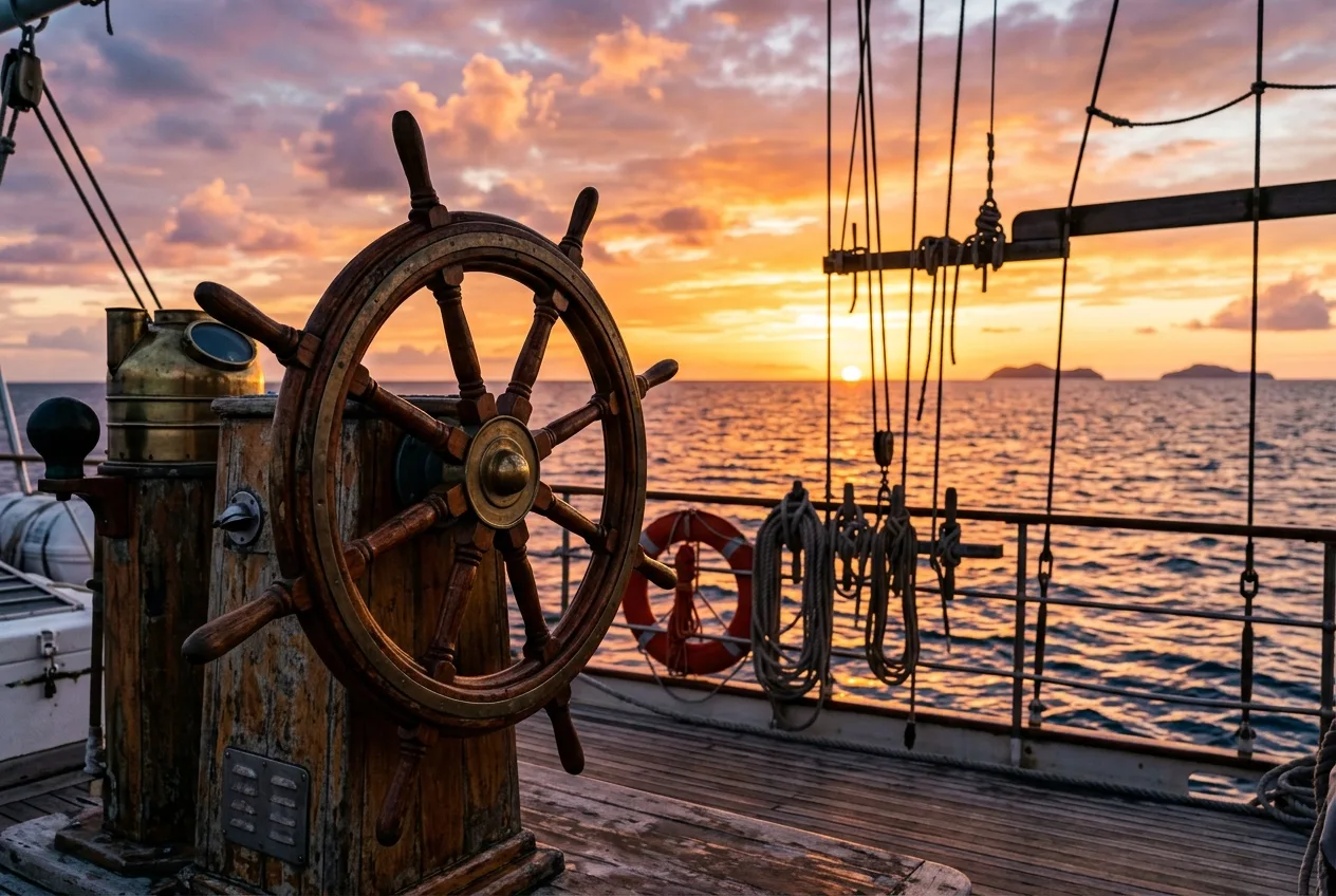 A compass sitting on an old nautical map with dramatic side lighting representing strategic navigation through the agency selection process