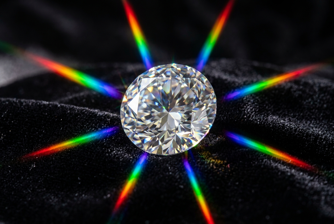 What Is WebGL and Why Does It Matter for Modern Websites Large cut diamond refracting rainbow light beams onto dark velvet representing how WebGL refracts GPU rendering power into browser-native immersive 3D web experiences