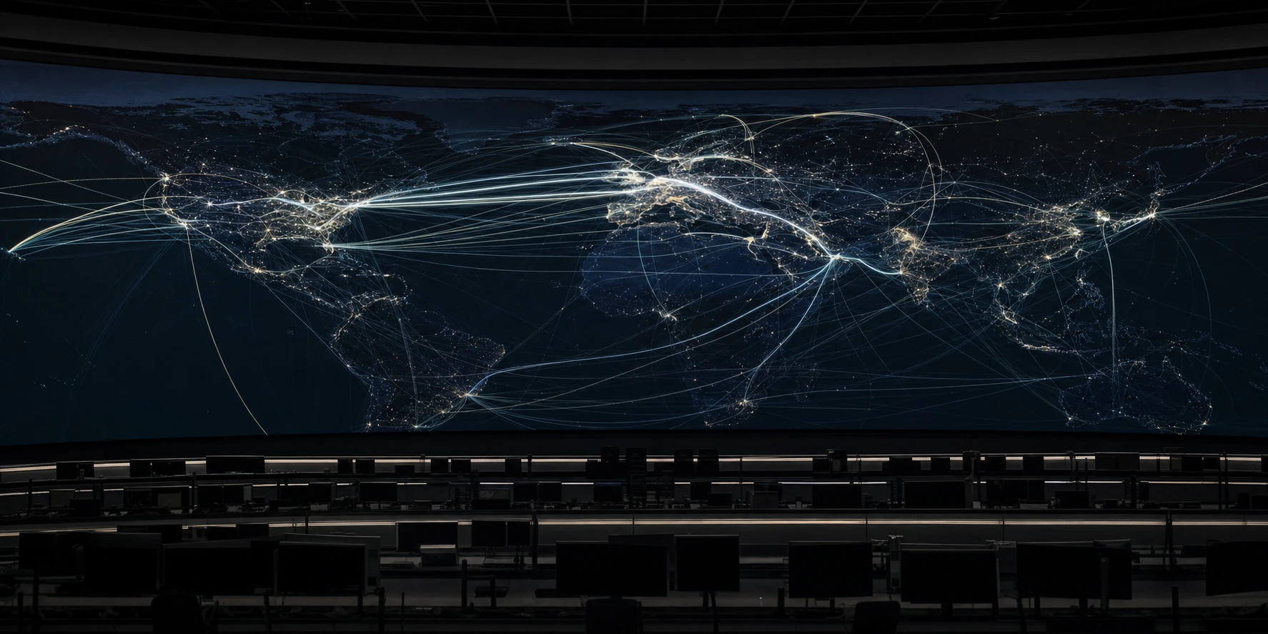AI search engines deciding which sources to cite, network operations center BGP routing wall display at deep night