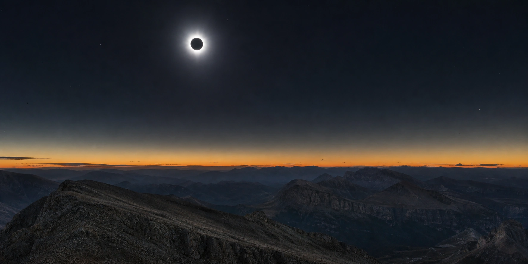 Total solar eclipse over a dark mountain range, depicting prompt-aligned content and AI citations